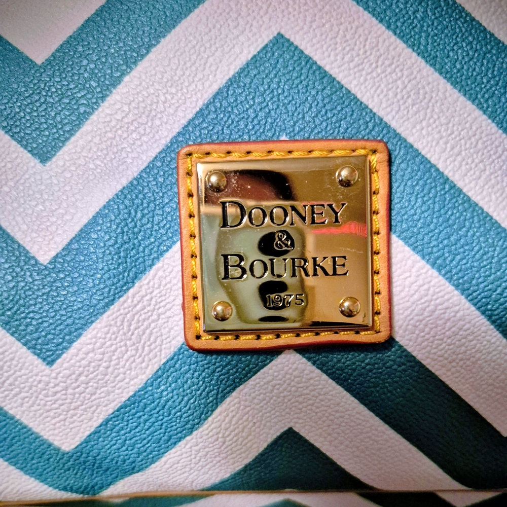 Dooney & Bourke Chevron Tote - Teal and Tan - Picture 10 of 16